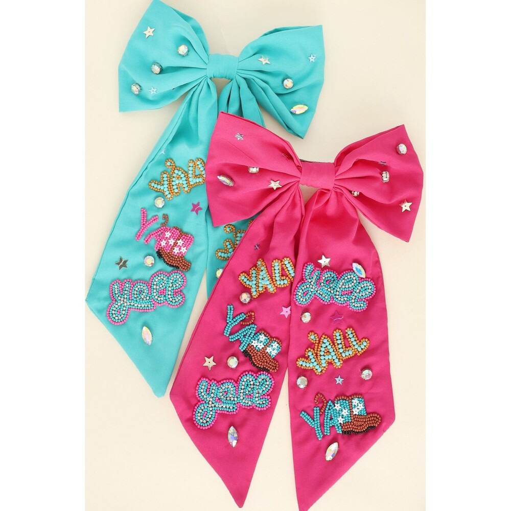 Western Yall Jeweled Bead Bow Barrette Hair Clip - Diona J